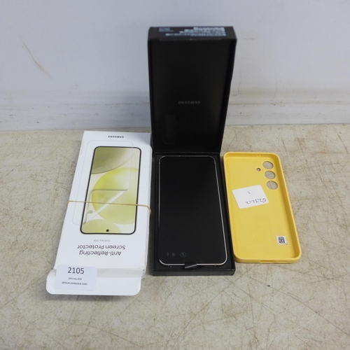 2105 - A Galaxy S24 smart phone in a box, 128GB with charging cable, screen protector and case