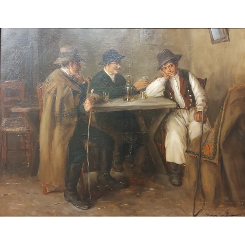 73 - Flemish School, interior tavern scene with merry men, oil on canvas, indistinctly signed, 58 x 78cms... 