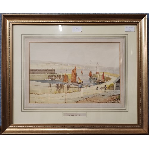 78 - A.D. Bell, Newlyn, watercolour, signed lower left, 24 x 36cms, framed