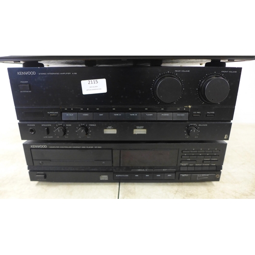 2115 - A quantity of stereo equipment including a Kenwood P-T400 automatic stereo turntable, a Kenwood A-82... 