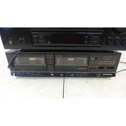 2118 - A quantity of stereo equipment including a Technics SL-PG480A compact disc player, a Pioneer SX-205 ... 