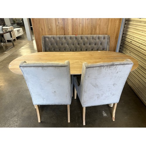 1515 - A Zen natural dining table with  Hoxton Taupe Velvet Fabric Dining Chairs and a taupe velvet, button... 