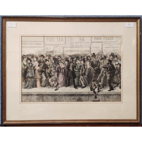 86 - Waiting For The Excursion Train, coloured engraving, circa 1880, 31 x 47cms, framed