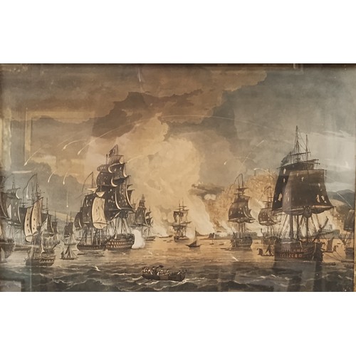 87 - Naval Battle Algiers, engraving by Thomas Whitcombe, after Thomas Sutherland, 32 x 50cms, framed