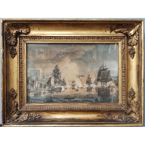 87 - Naval Battle Algiers, engraving by Thomas Whitcombe, after Thomas Sutherland, 32 x 50cms, framed