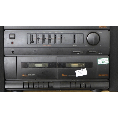 2130 - A Pye stereo synthesizer tuner double cassette midi system with a pair of two-way stereo speakers