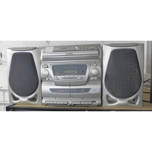 2131 - An Alba mini 3050CD mini system with 3 disc CD player, tuner and double cassette deck and a pair of ... 