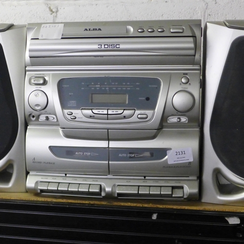 2131 - An Alba mini 3050CD mini system with 3 disc CD player, tuner and double cassette deck and a pair of ... 