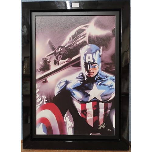 90 - A limited edition Marvels, Captain America print on canvas, signed by Stan Lee, 67 x 45cms, C.O.A. v... 