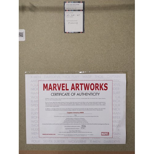 90 - A limited edition Marvels, Captain America print on canvas, signed by Stan Lee, 67 x 45cms, C.O.A. v... 