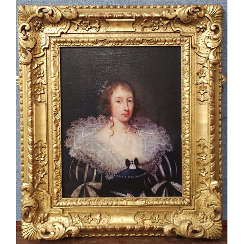 97 - An oleograph portrait of a 17th Century lady, framed