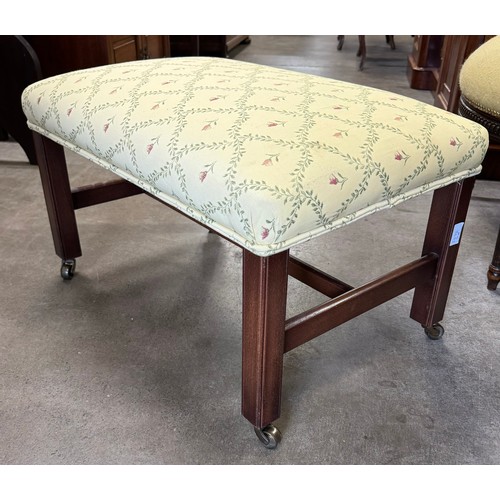 291 - A George III style mahogany and fabric upholstered stool