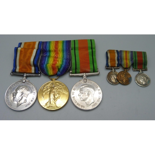 1035 - A pair of WWI medals to 2085 W.O. CL. II R.R. Rich 15-London Regiment, a WWII medal and miniatures