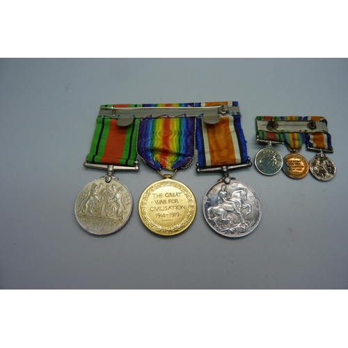 1035 - A pair of WWI medals to 2085 W.O. CL. II R.R. Rich 15-London Regiment, a WWII medal and miniatures