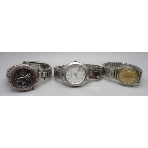 1037 - Three wristwatches; a vintage Waltham date with sweep second hand, a Seiko quartz chronograph and Mi... 