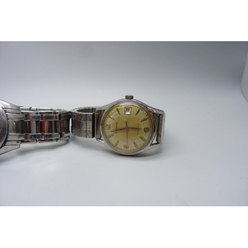 1037 - Three wristwatches; a vintage Waltham date with sweep second hand, a Seiko quartz chronograph and Mi... 