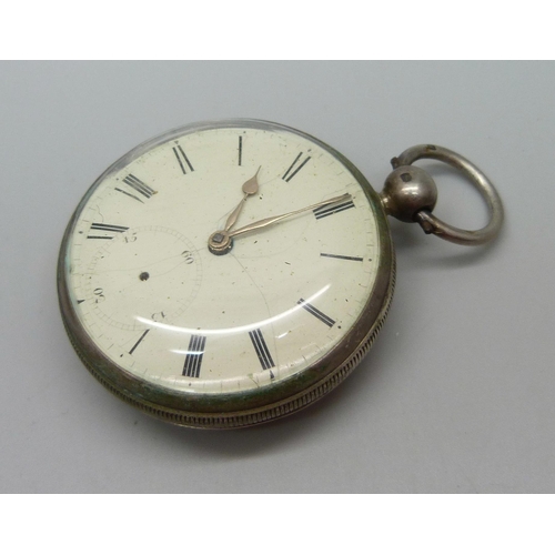 1043 - A silver cased fusee pocket watch with diamond end stone, maker Wm. Lawrence, the case hallmarked Bi... 