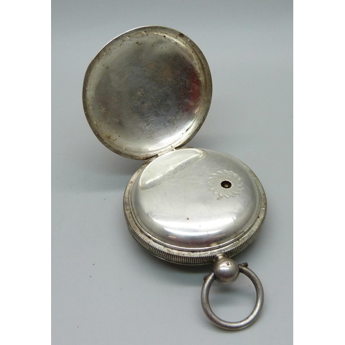 1043 - A silver cased fusee pocket watch with diamond end stone, maker Wm. Lawrence, the case hallmarked Bi... 