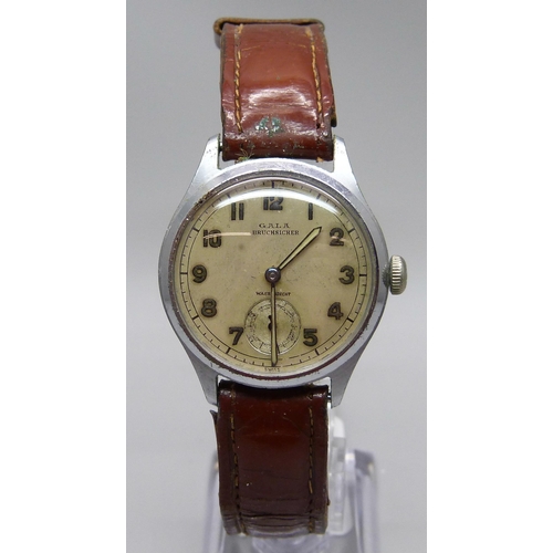 1046 - A WWII German military issue wristwatch, the dial marked Gala, Bruchsicher, the case back marked D12... 