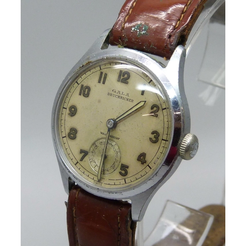 1046 - A WWII German military issue wristwatch, the dial marked Gala, Bruchsicher, the case back marked D12... 