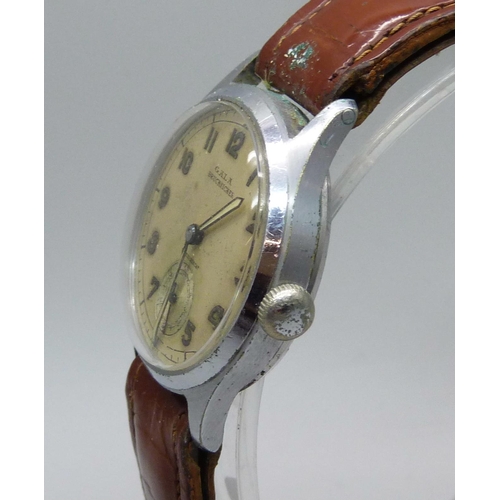 1046 - A WWII German military issue wristwatch, the dial marked Gala, Bruchsicher, the case back marked D12... 