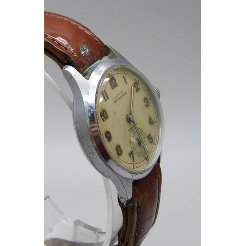 1046 - A WWII German military issue wristwatch, the dial marked Gala, Bruchsicher, the case back marked D12... 