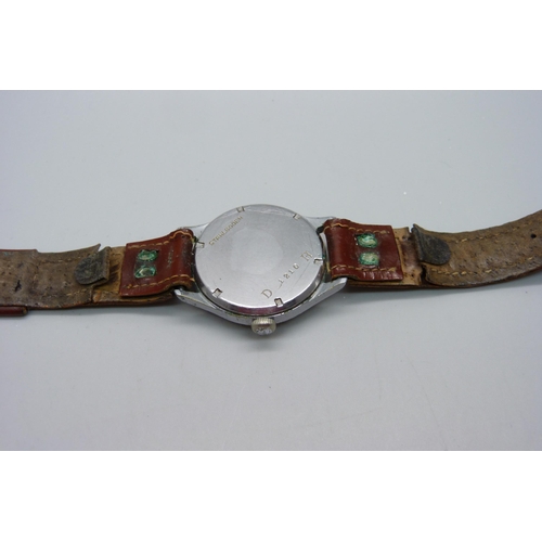 1046 - A WWII German military issue wristwatch, the dial marked Gala, Bruchsicher, the case back marked D12... 