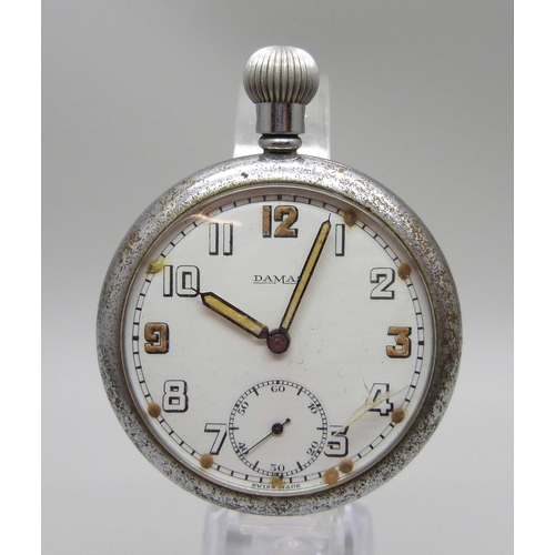 1047 - A Damas Swiss made military pocket watch, GS/TP 48645, lacking loop