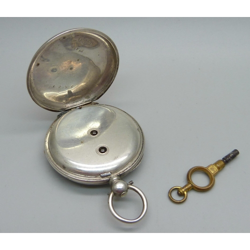 1048 - A silver fob watch with key