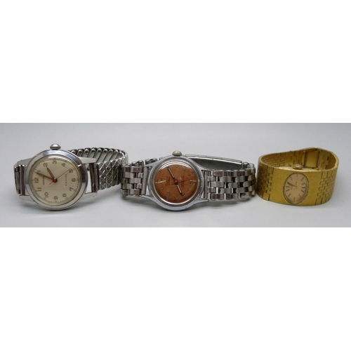 1052 - Three wristwatches; Garrard marked P. Buhre, the case back bears inscription dated 1954,  Levrette a... 