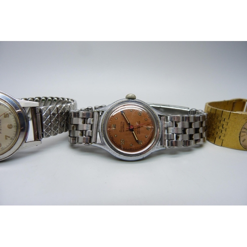 1052 - Three wristwatches; Garrard marked P. Buhre, the case back bears inscription dated 1954,  Levrette a... 