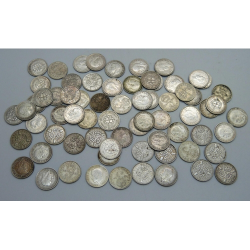 1062 - Sixty nine 1920-1946 3d coins