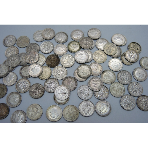 1062 - Sixty nine 1920-1946 3d coins