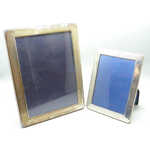 1074 - Two silver photograph frames, 11.5cm x 15.5cm and 16cm x 21cm