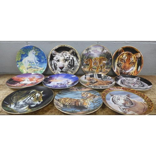 1092 - Eleven collectors plates, tigers and unicorns, including Royal Doulton and Franklin Mint **PLEASE NO... 