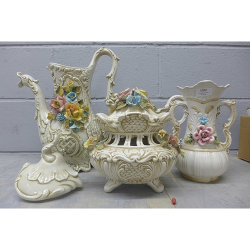 1102 - Four items of Capodimonte including a large decorative teapot **PLEASE NOTE THIS LOT IS NOT ELIGIBLE... 