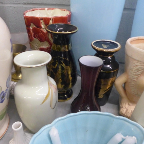 1105 - A Lovatt's Langley stoneware vase and other glass and china vases **PLEASE NOTE THIS LOT IS NOT ELIG... 