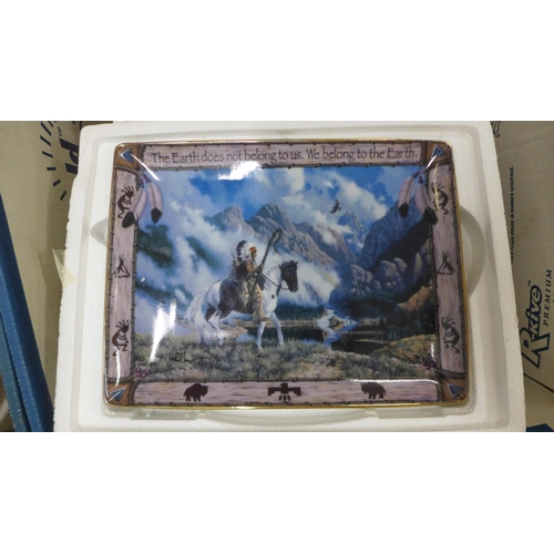 1129 - Five Franklin mint American Indian Heritage foundation museum rectangular plates with certificates a... 