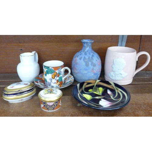 622 - A Moorcroft dish, a vase, a Royal Crown Derby jug, etc.