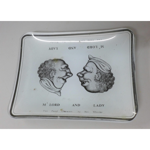 636 - A Rex Whistler novelty glass ashtray, M' Lord and Lady, 12cm x 9.5cm