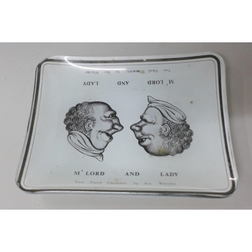 636 - A Rex Whistler novelty glass ashtray, M' Lord and Lady, 12cm x 9.5cm