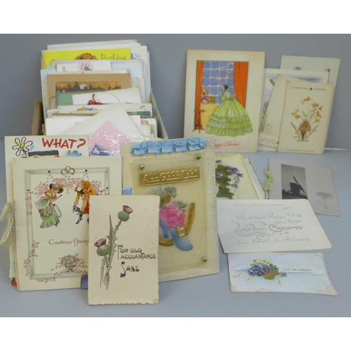 645 - A collection of greetings cards, Edwardian and later