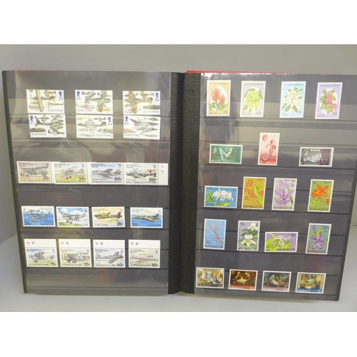 665 - 64 page stock book of commonwealth unmounted mint stamps, frequently in full sets