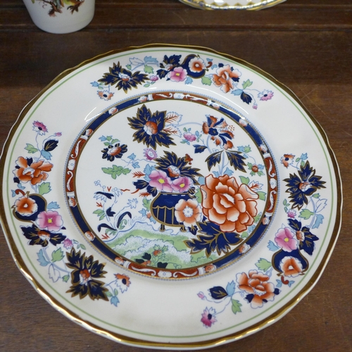 666 - Four limited edition Mason plates, blue and gold, Flower Basket, Mandarin and Stork, together with a... 