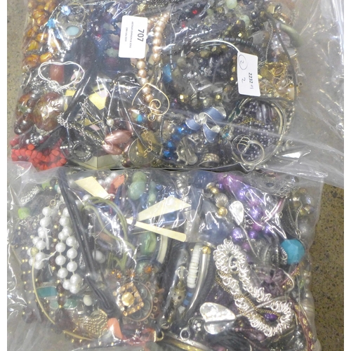 707 - Two bags of costume jewellery