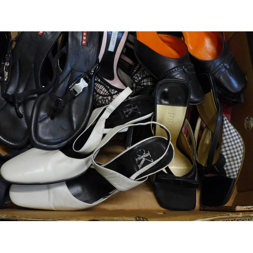 722 - A large collection of lady's shoes including three pairs of Prada, 37.5, 37 and another pair, two pa... 