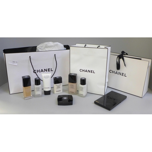 744 - Chanel make up including Ultrawear foundation, 30 beige, fluid foundation, 30 shell, illuminating ba... 