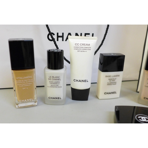 744 - Chanel make up including Ultrawear foundation, 30 beige, fluid foundation, 30 shell, illuminating ba... 