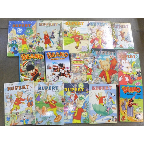 752 - Fifteen Rupert The Bear annuals, including 1960s, Dandy and three Beano annuals