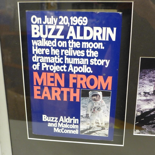 791 - A Buzz Aldrin autographed display with book and Apollo 11 cloth badge, with COA